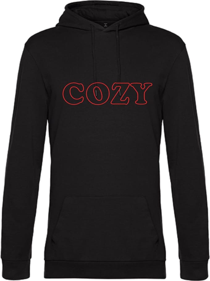 Hoodie - neon rood tekst COZY - ruimzittend - Xlarge