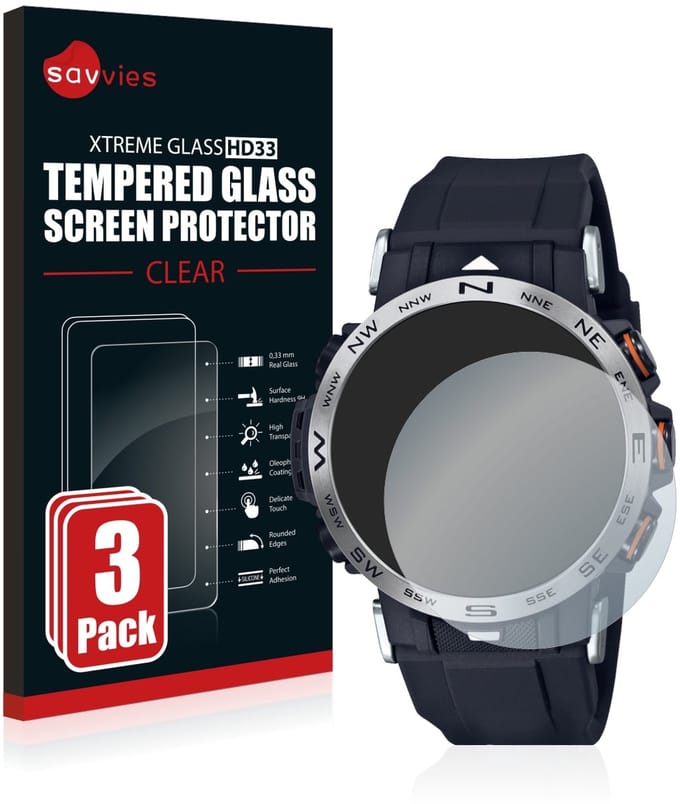 Savvies - Glas Screenprotector voor Casio Pro Trek PRW-30-1AER - Gehard Beschermglas 9H 3 Stuks