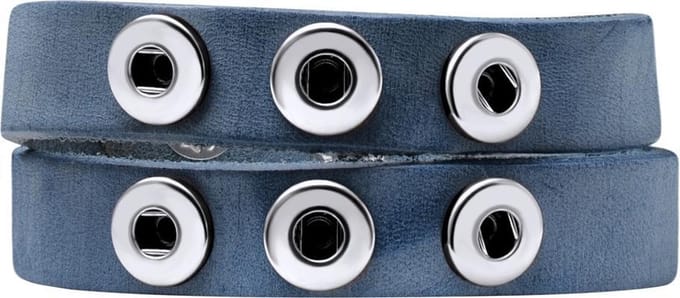 Quiges Dames Leren Armband voor 12mm Drukknopen/Chunks Blauw - EBK042