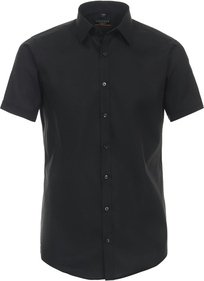 Redmond slim fit overhemd - korte mouw - popeline - zwart