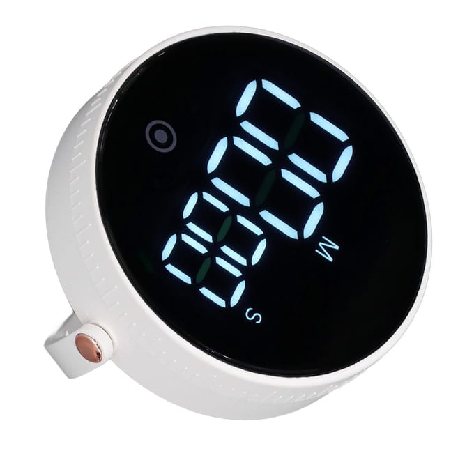 Minuteur de Bureau Minimaliste Rond Volume Réglable 3 Niveaux Compte à Rebours Numérique avec Affichage Ultra Clair white