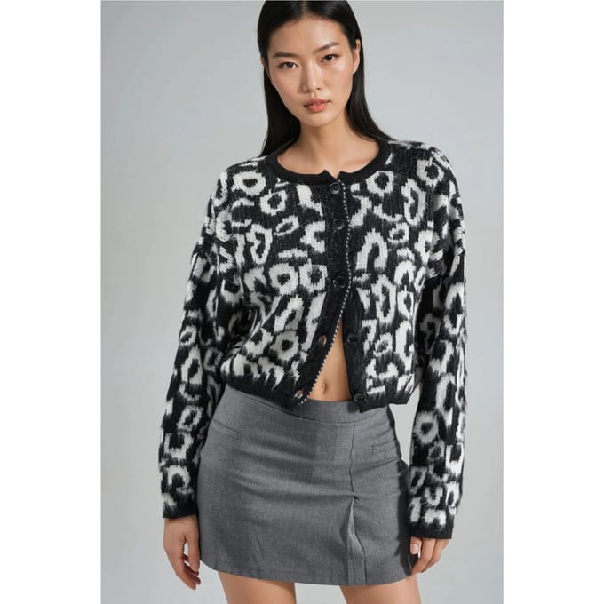 Luipaardprint Knopen Cardigan