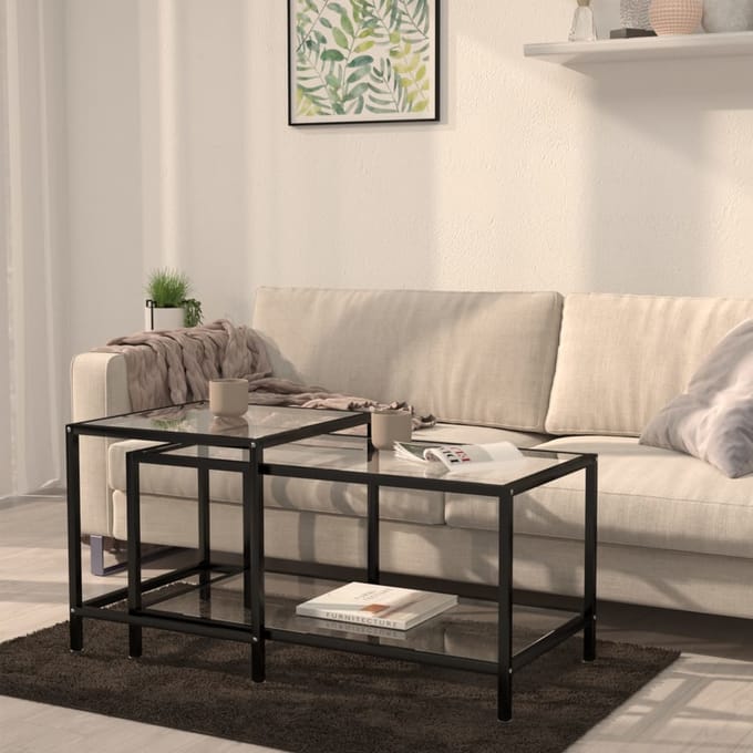 vidaXL - 2-delige - Salontafelset - gehard - glas - transparant