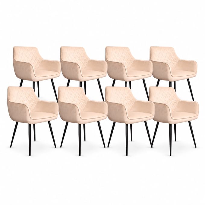DS4U® - Ravi eetkamerstoel - Set van 8 - Ivoor - Velvet - Met armleuning