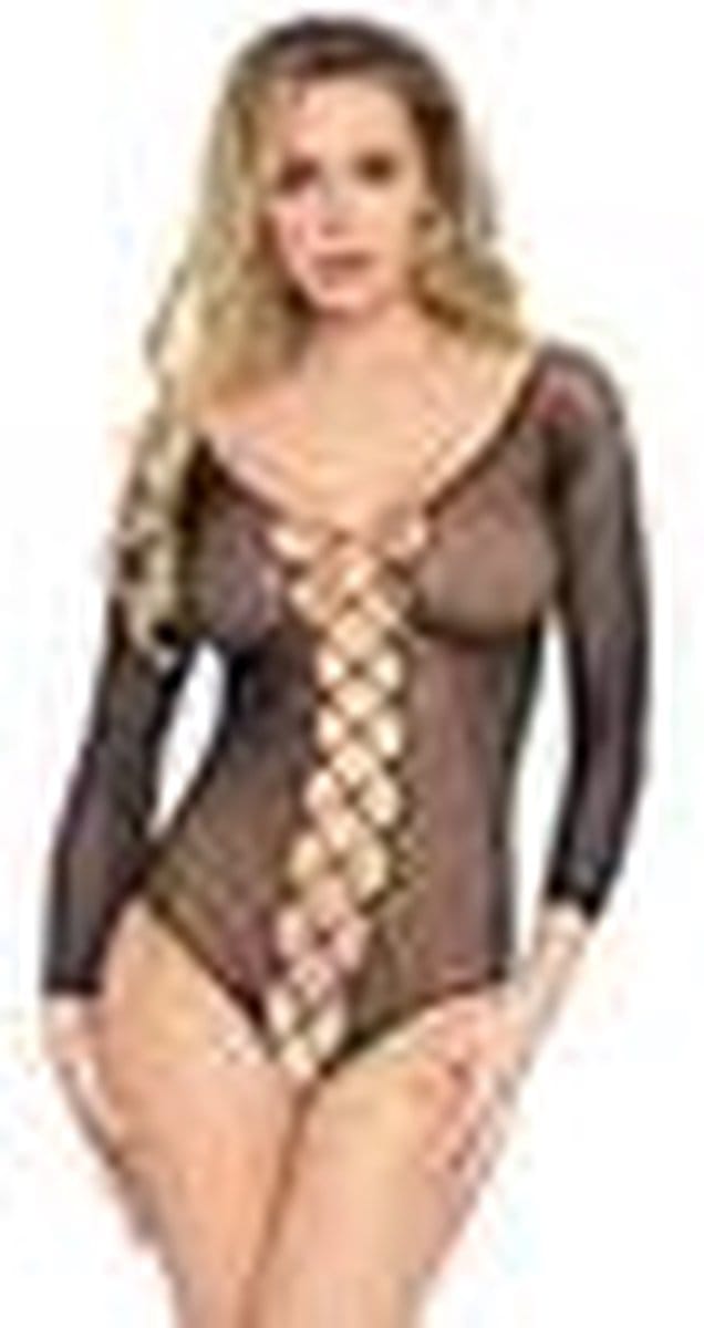 Fishnet crotchless teddy