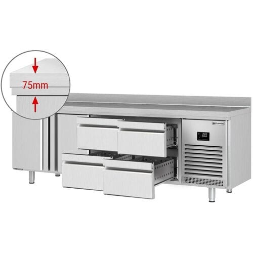 GGM Gastro Kühltisch Premium PLUS - 2452x700mm - mit 2 Türen - 4 Schubladen - mit Aufkantung