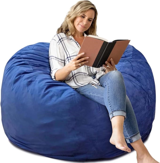 Zitzak Stoel - Grote Poef - Ontspanning Thuis - Schuimvulling Op Maat - 120 cm Diameter - Marineblauw