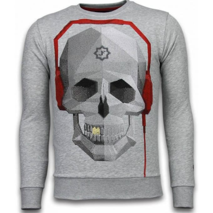 Local Fanatic Skull beat rhinestone sweater