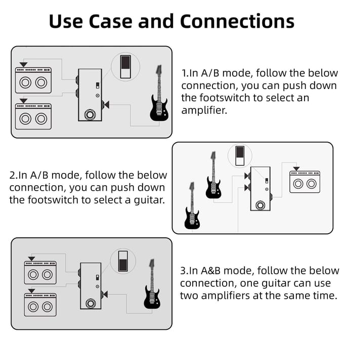 M-VAVE ABY Line Selector AB-schakelaar Mini Gitaar Effectpedaal True Bypass Gitaar Baspedaal AB Box - zwart