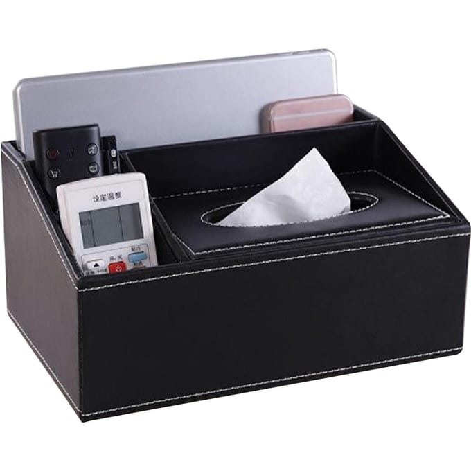 Multifunctionele Tissuebox Zwart Meerdere Compartimenten Duurzaam PU Leer Rechthoekige Tissuebox gray