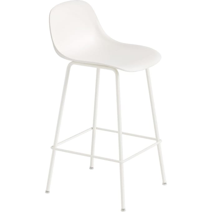 Muuto - Fiber barkruk met rugleuning - buisonderstel  - natuurwit - frame wit