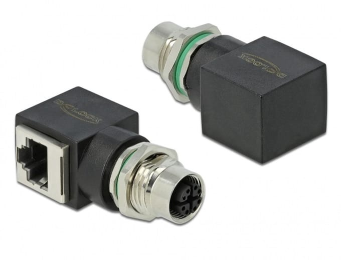 M12 8-pins X-gecodeerd (v) - RJ45 (v) industriële netwerkadapter | inbouw | haaks | CAT6a | PUR