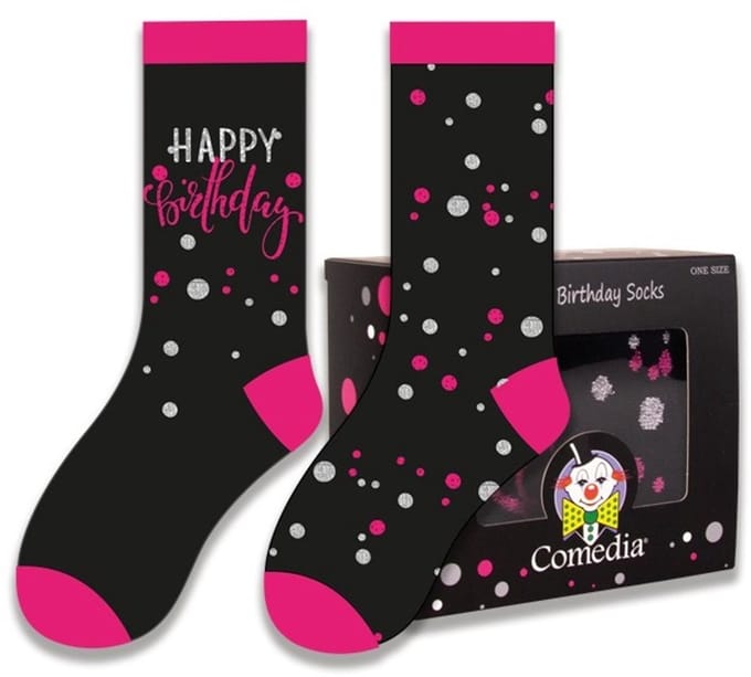 Witbaard Cadeausokken Birthday Polykatoen Zwart/roze 2-delig