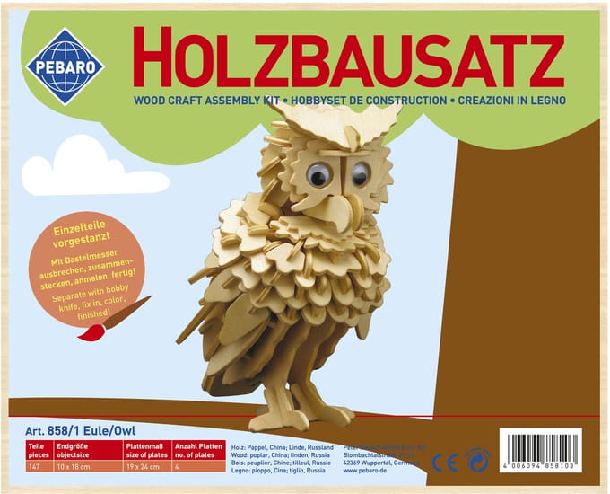 Pebaro Houten bouwpakket Uil - Creatief houtbewerken voor 6+ jaar