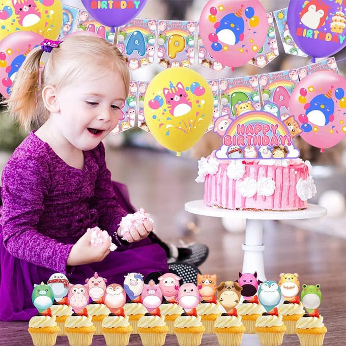 37 stuks Squish Mallows feestdecoraties inclusief Cake Toppers bannerballon pink