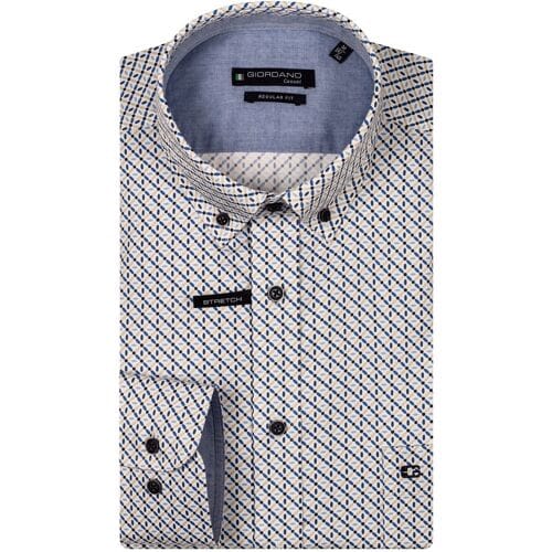 Giordano Overhemd Ivy Allover Abstract Pattern Button Down Satin Stretch Navy-Multi / male