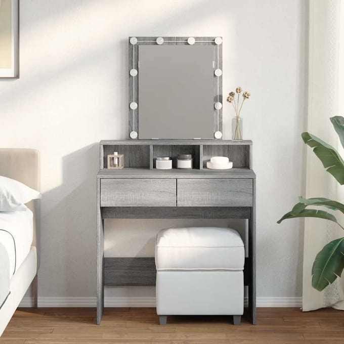 vidaXL - Kaptafel - met - LED - 80x41x144,5 - cm - grijs - sonoma - eikenkleurig