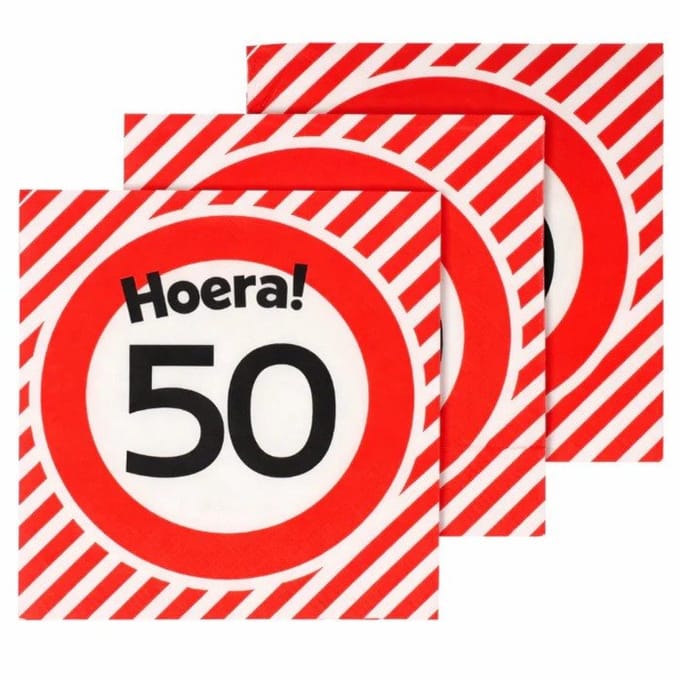Servetten hoera 50 - Rood-wit - Verjaardag abraham sarah