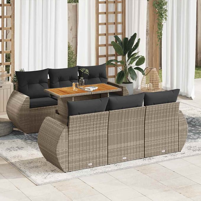vidaXL - 7-delige - Loungeset - met - kussens - poly - rattan - grijs