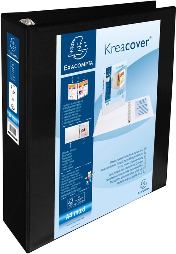 Exacompta Kreacover Ringband in PP met 4 D-ringen van 60mm - A4 maxi - Zwart - 51845NE