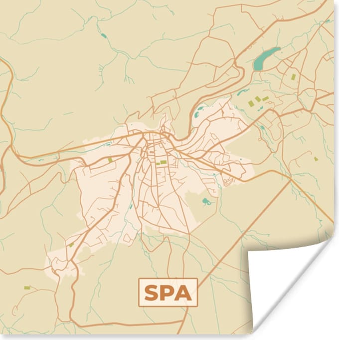 Poster Stadskaart - Kaart - Vintage - Spa - Plattegrond - 75x75 cm