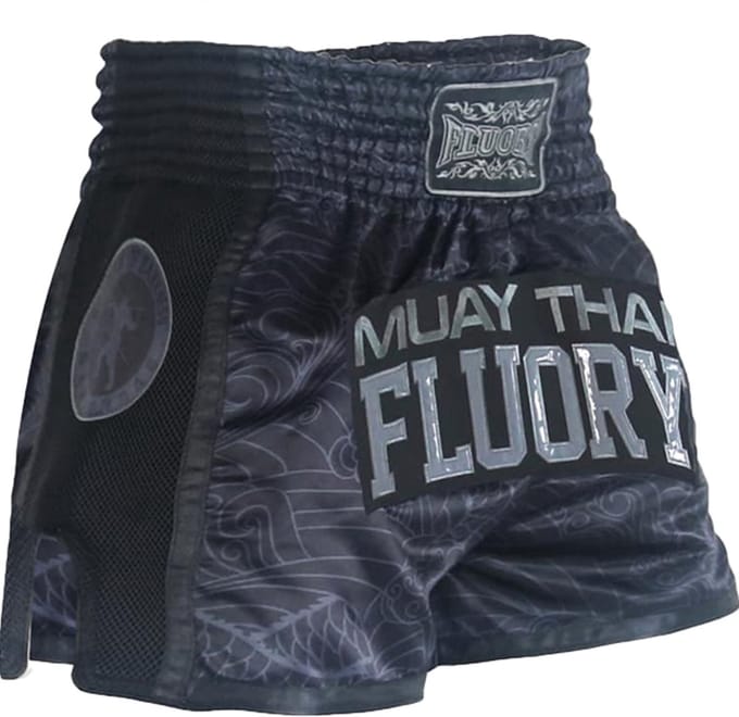 Fluory Kickboks Broekje Muay Thai Short Dragon Zwart Grijs - M