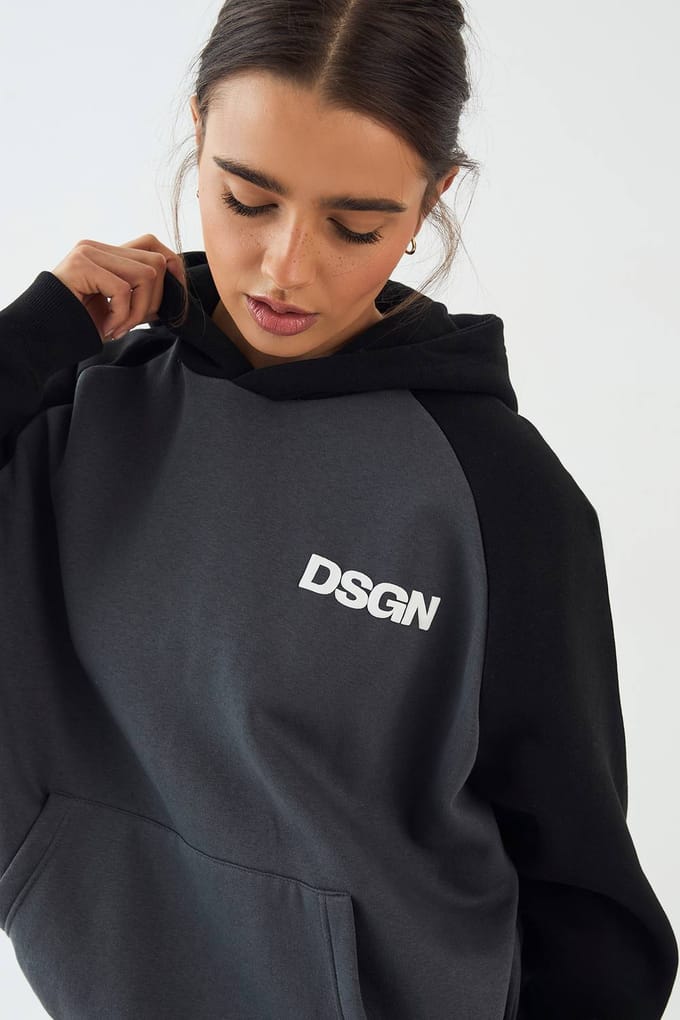 Dames Dsgn Studio Kleurblok Oversized Capuchon Trainingspak | Charcoal | Maat: 3XL