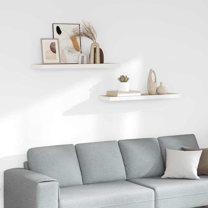 vidaXL - Wandschappen - zwevend - 2 - st - 80x23,5x3,8 - cm - MDF - eikenkleurig - wit