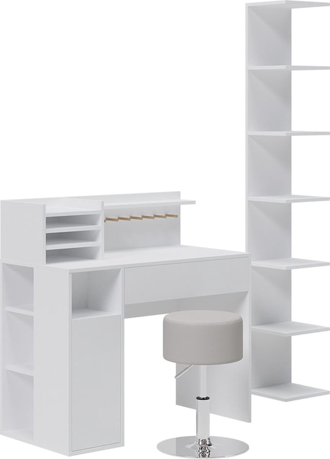 Vicco Bureau – 3 delen, met boekenplank en kruk Wit