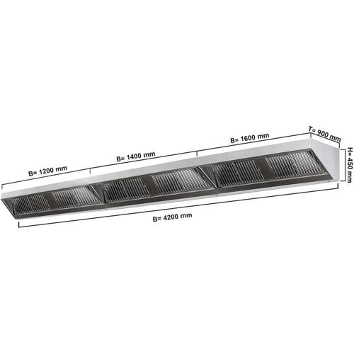 GGM Gastro Wandhaube - 4200mm - mit Filter & Lampe Zilver