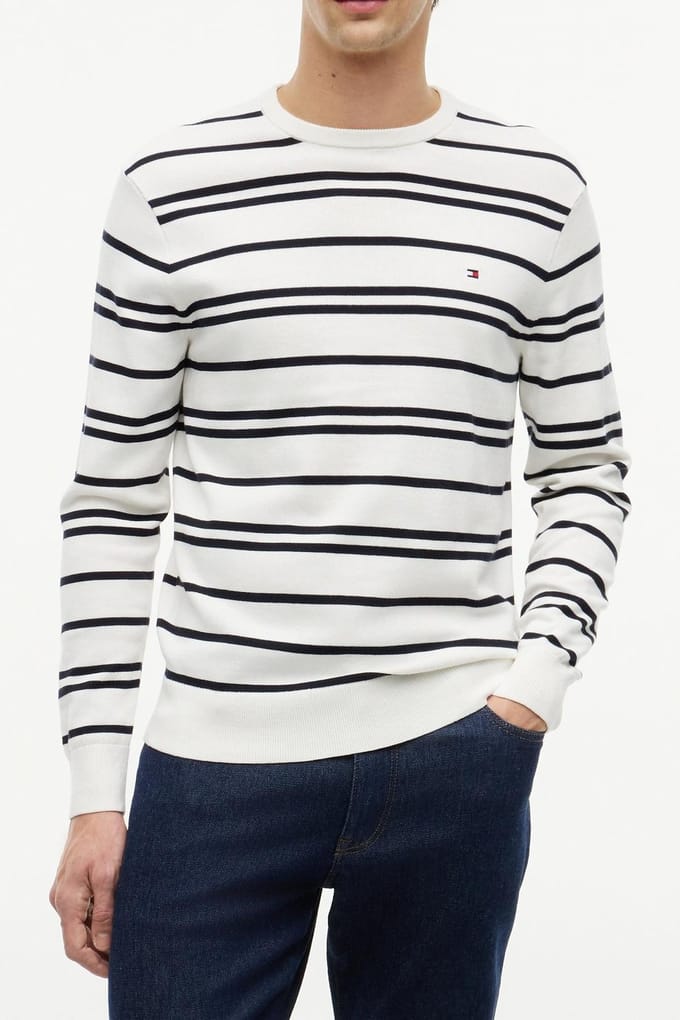 Tommy Hilfiger Essential Seasonal Cotton Ivory Petal/desert Sky Größe: M | Pullover Outlet | Herren | Weiß