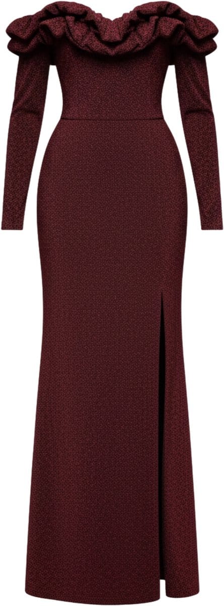 LARICA Jurk - Lange Mouw - Rits - Effen Donkerrood M