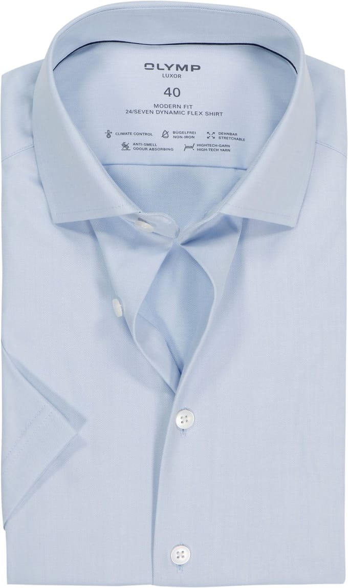 OLYMP Luxor 24/7 modern fit overhemd - korte mouw - Dynamic Flex - bleu