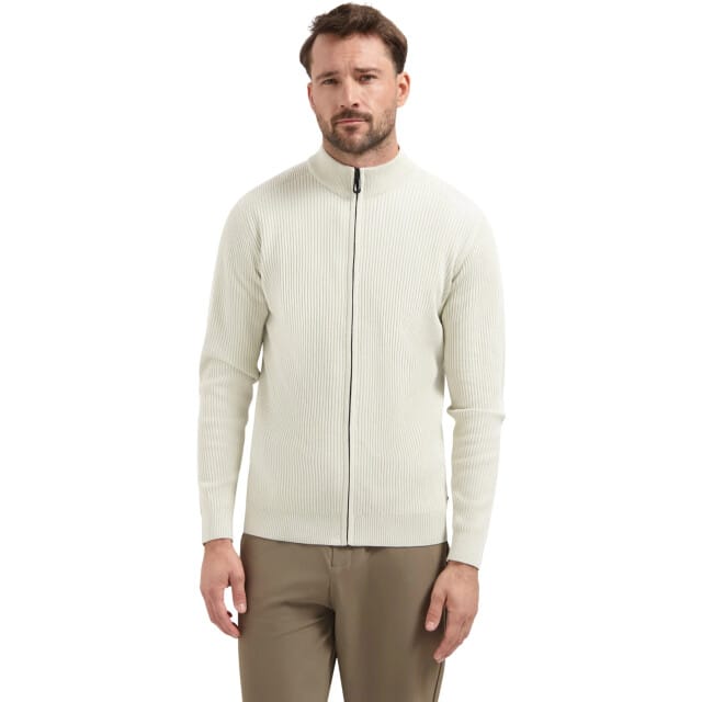 No Excess Cardigan full zip tuck stitch chalk