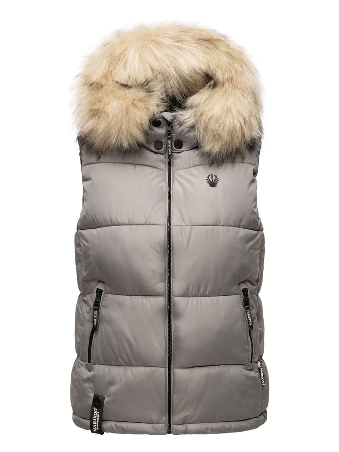 Marikoo dames gewatteerd vest – Eisflöckchen met capuchon & imitatiebontkraag