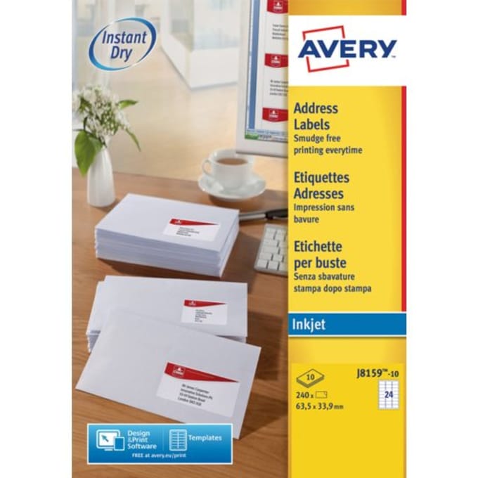 Etiket avery j8159-10 63.5x33.9mm wit 240 Etiketten