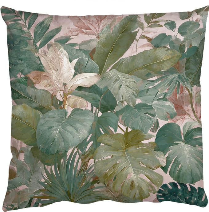 Sierkussens - Kussentjes Woonkamer - 60x60 cm - Compositie van bladeren - Groen - Roze