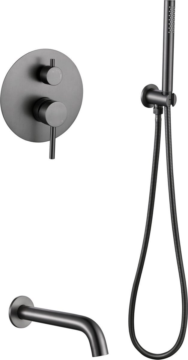 Inbouw badkraan gun metal één-greeps bediening complete set