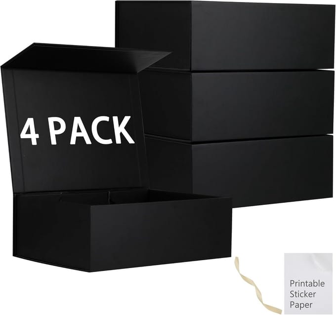 4x Luxe Zwarte Geschenkdozen met Deksel - Opslag & Cadeauverpakking (30x20x10 cm)