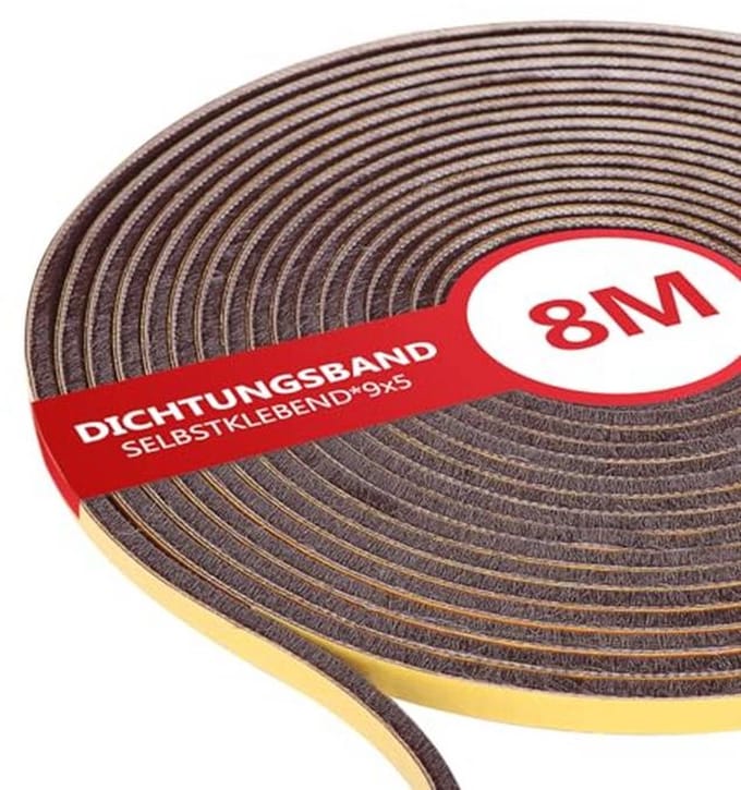 8 m borstelafdichting zelfklevend voor rolluiken en schuifdeuren - 9 mm (B) x 5 mm (D)