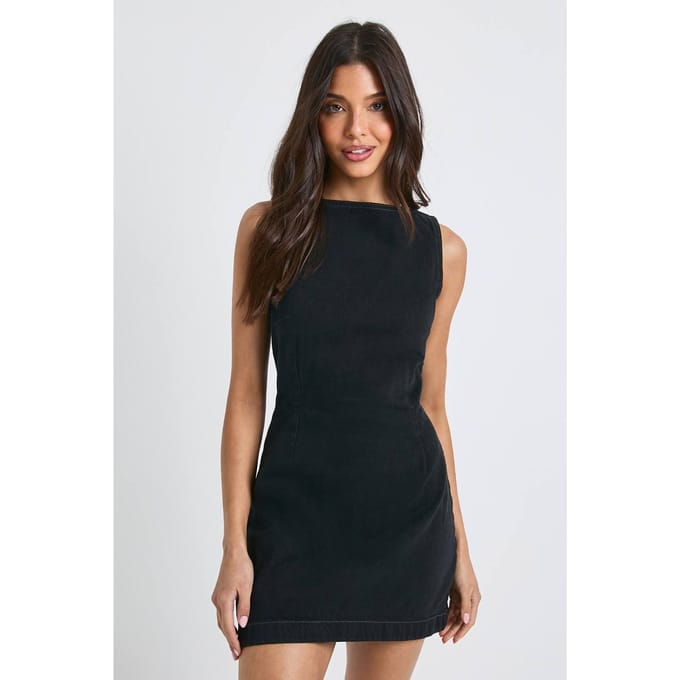 boohoo Dames Basic denim shiftjurk | Washed Black | Maat: 44