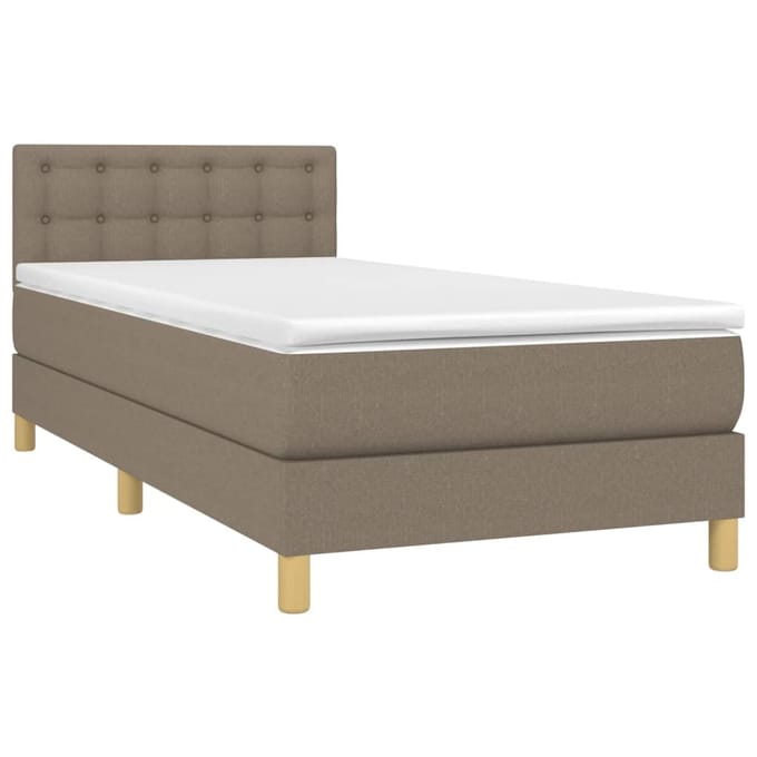 vidaXL - Boxspring - met - matras - en - LED - stof - taupe - 90x190 - cm