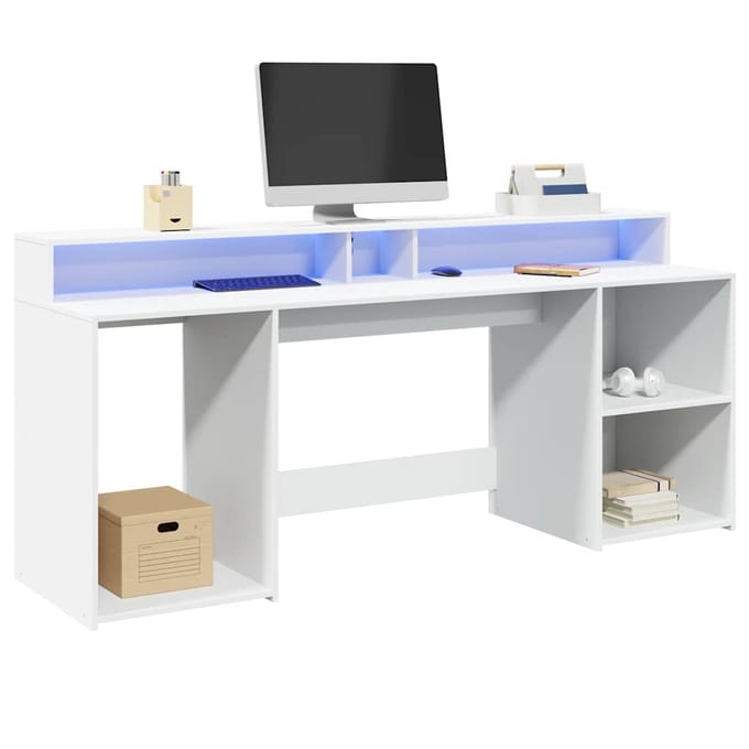 vidaXL - Bureau - met - LED-verlichting - 200x55x91 - cm - bewerkt - hout - wit