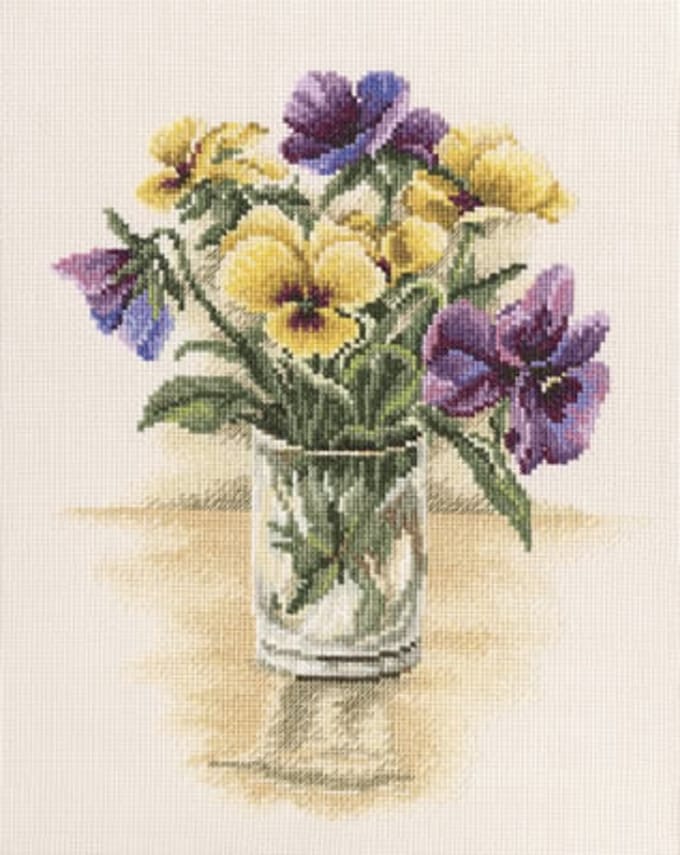 Borduurpakket - Viooltjes In Vaas