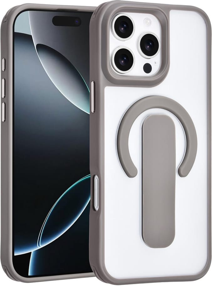 TUNIQ Anti-shock Back cover voor iPhone 16 Pro Max - Geïntegreerde Ringstand - Grijs