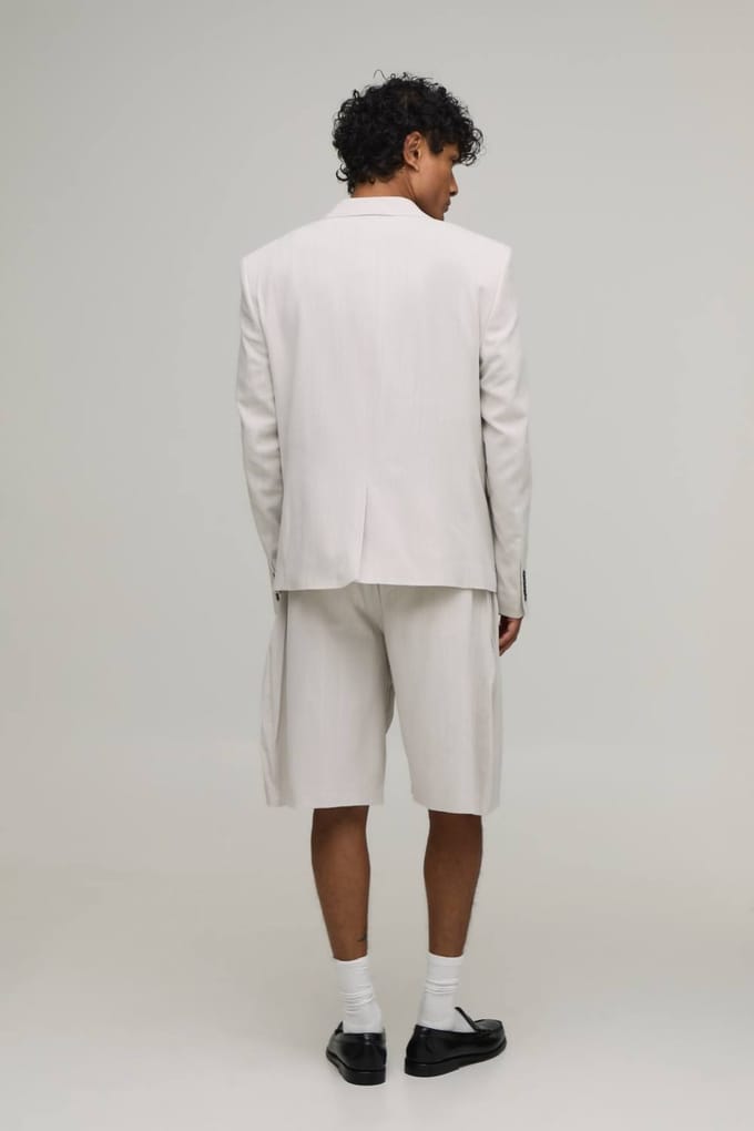 Linnen-look Wide Fit Plooifront Getailleerde Jorts | Stone | Size 28