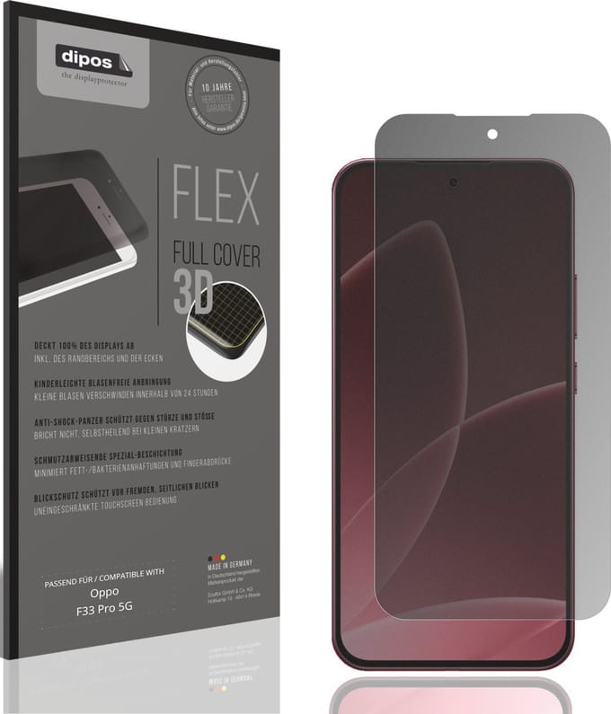 dipos FLEX – Matte Privacy Screenprotector geschikt voor Oppo F33 Pro 5G | Volledige Schermbescherming | Case-Friendly