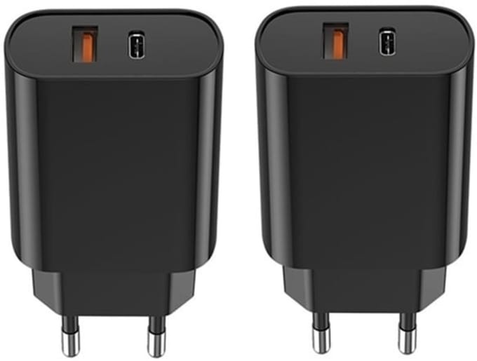 2 stuks OneOne 20W snellader met 2 poorten. Zwarte oplader met USB C en USB A. PD en Quick Charge lader adapter past op Apple iPhone 13 Mini, iPhone 13 Pro, iPhone 13 Pro Max, iPhone 14, iPhone 14 Plus, iPhone 14 Pro, iPhone 14 Pro Max