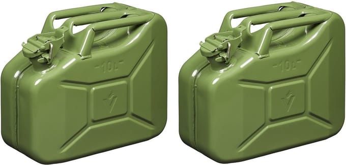 Pro Plus Jerrycan - Set van 2x stuks - metaal - 10L - legergroen - geschikt voor benzine / diesel