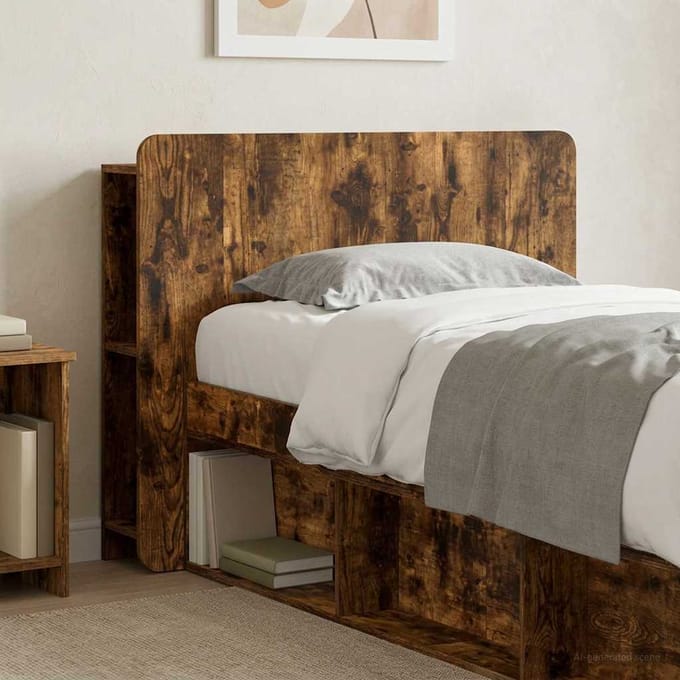 vidaXL - Hoofdeinde - Kast - met - opslag - Gerookt - eiken - Bewerkt - hout